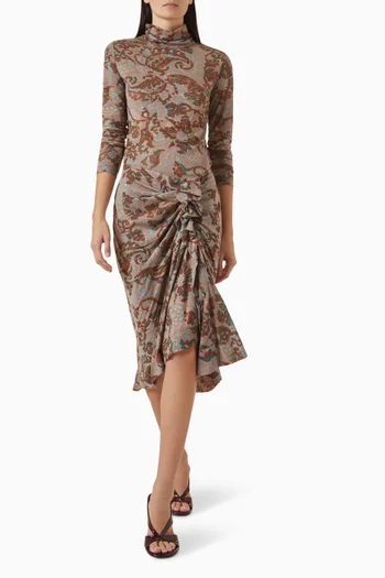 Printed Ruffled Midi Skirt