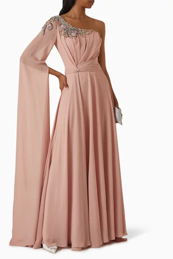 Embellished One-shoulder Gown