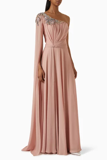 Embellished One-shoulder Gown