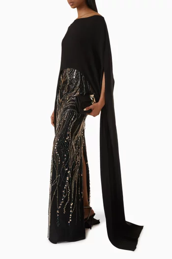 Beaded Strapless Gown & Cape Set