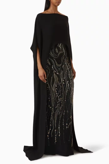 Beaded Strapless Gown & Cape Set