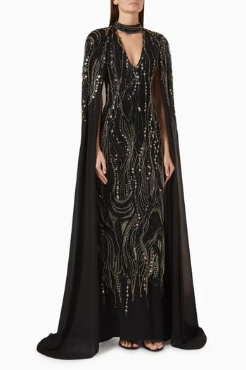 Beaded Cape Gown