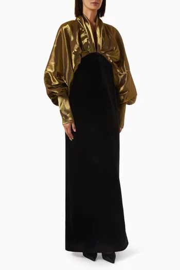 Batwing-sleeve Dress in Velvet & Organza