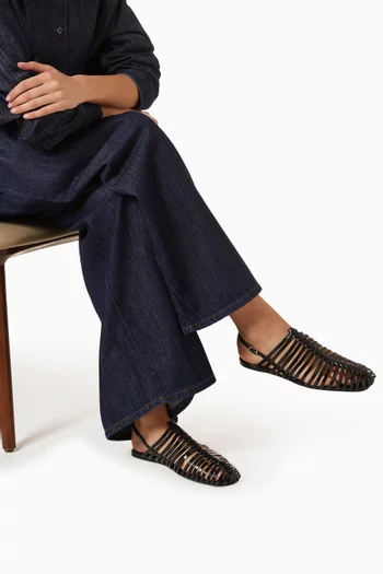 Braided Ballerina Flats in Leather
