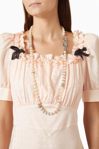 Floral Crystal Sautoir Pearl Necklace