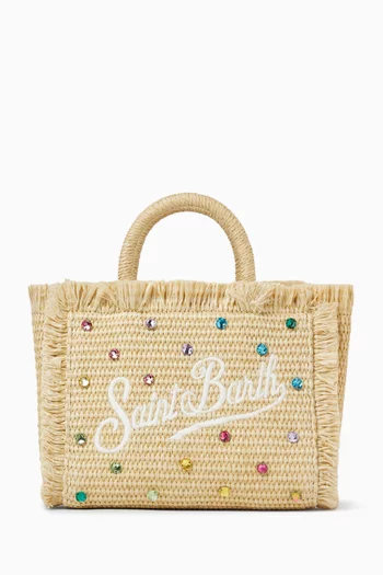 Mini Embellished Vanity Bag in Straw