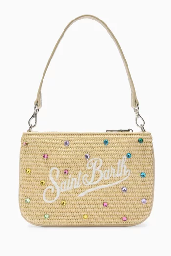 Mini Parisienne Embellished Bag in Straw