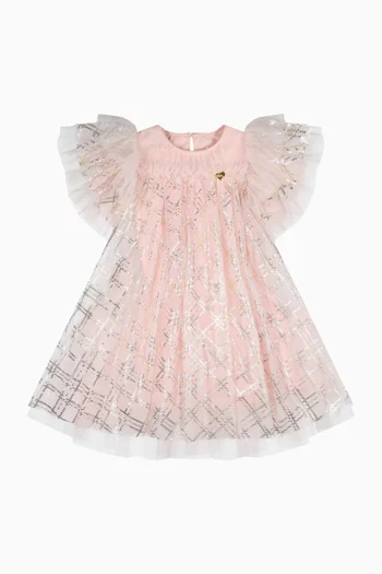 فستان مارلو بنقشة مربعات مائلة تول