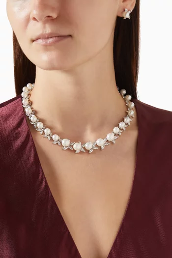 Audrey Pearl Necklace & Earrings Set in Silver