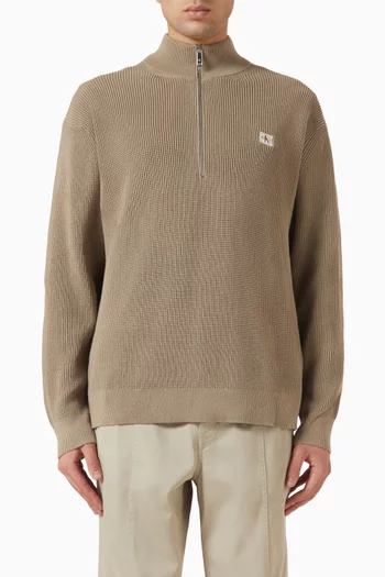 Waffle Half-Zip Sweater in Cotton