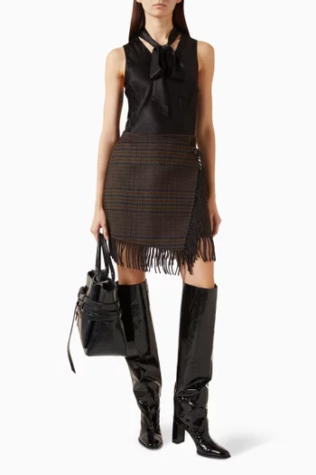 Vista Fringed Wrap Mini Skirt in Wool-blend