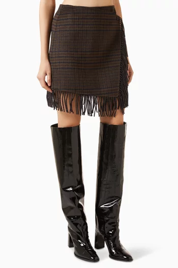 Vista Fringed Wrap Mini Skirt in Wool-blend