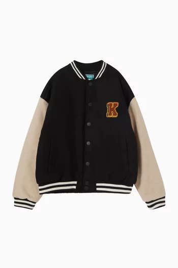 Logo Patch Bomber Jacket in Wool-blend