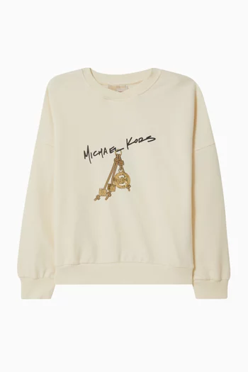 سويت شيرت مزين بحلية شعار الماركة فرنش تيري