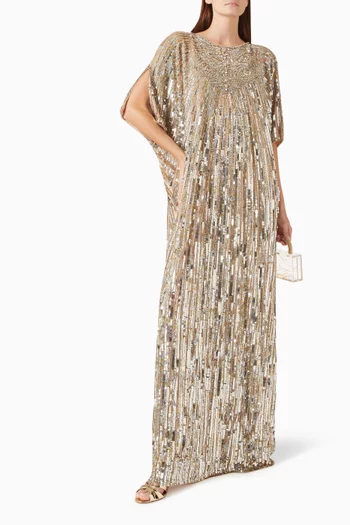 Desert Flower Embellished Cape Gown