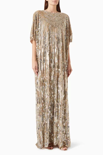 Desert Flower Embellished Cape Gown