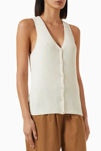 Buttoned Vest Cardigan in Cotton-knit