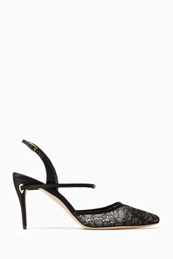 Vittoria 85 Slingback Pumps in Lace & Satin
