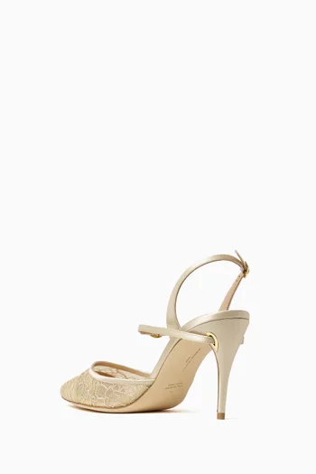 Vittoria 85 Slingback Pumps in Lace & Satin