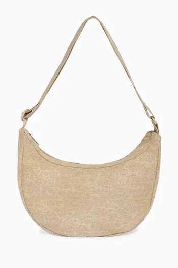 Distressed Halfmoon Shoulder Bag in Cotton
