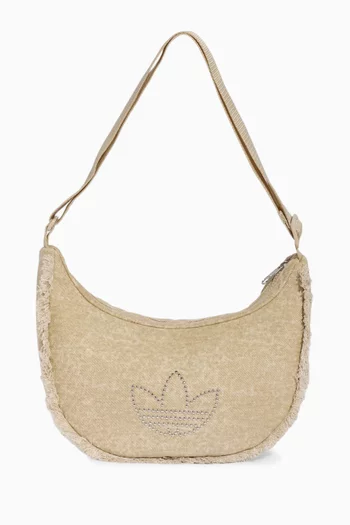 Distressed Halfmoon Shoulder Bag in Cotton