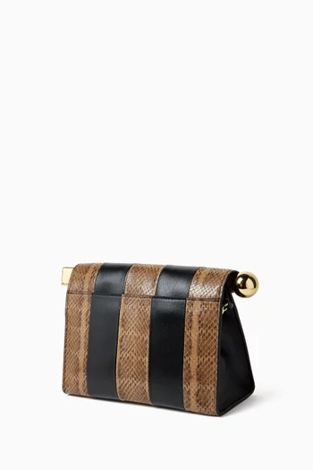 LE SAC ROND CARRE MEDIUM SHOULDER BAG WITH THIN STRAP AND ROND CARRE HARDWARE IN MIXED PYTHON PRINTED LEATHER STRIPES AND SMOOTH LEATHER STRIPES:Brown:One Size|219931304