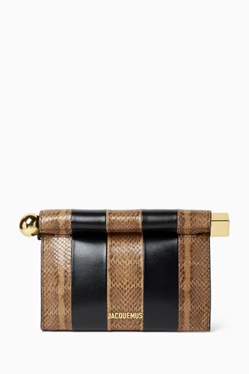 LE SAC ROND CARRE MEDIUM SHOULDER BAG WITH THIN STRAP AND ROND CARRE HARDWARE IN MIXED PYTHON PRINTED LEATHER STRIPES AND SMOOTH LEATHER STRIPES:Brown:One Size|219931304