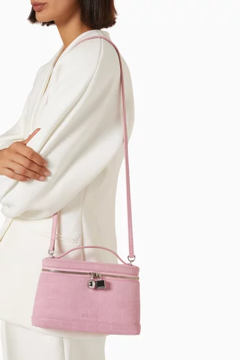 Le Petit Vanity Top Handle Bag in Croc-embossed Suede