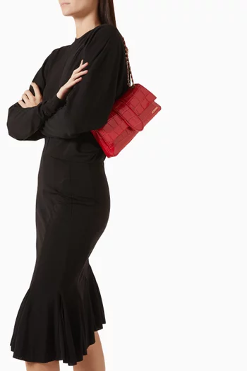 Small Le Bambino Chaîne Shoulder Bag in Croc-embossed Leather