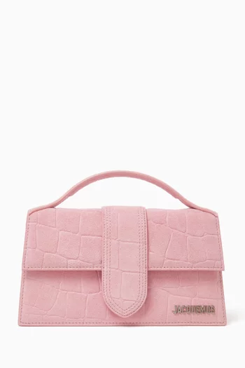 Le Grand Bambino Medium Tote Bag in Croc-embossed Suede