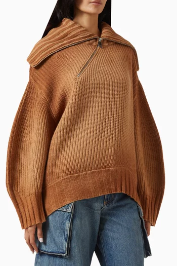 Asymmetric-hem Sweater in Virgin Wool Blend