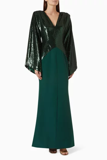 Sequin Kimono Sleeves Gown