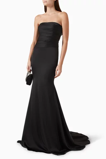 Strapless Tucked Gown in Satin Crepe