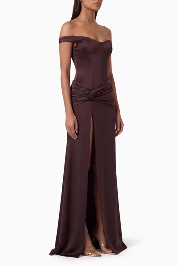 Off-shoulder Knot Gown in Satin Crepe