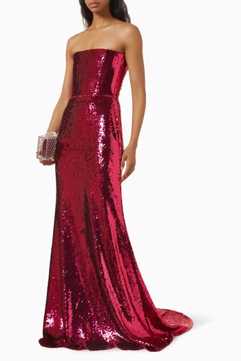Strapless Sequin Mesh Gown