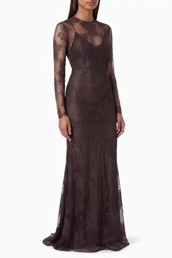 Long-sleeve Lace Gown