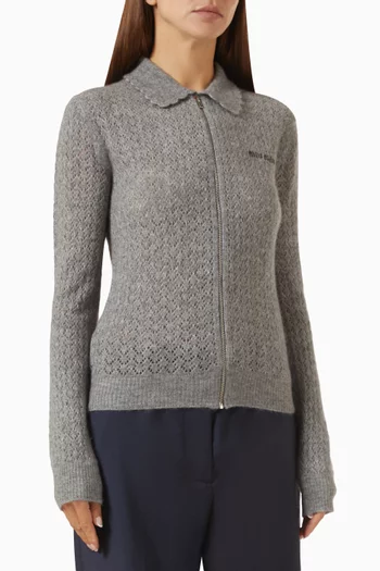 Zip Cardigan in Cashmere Silk Pointelle