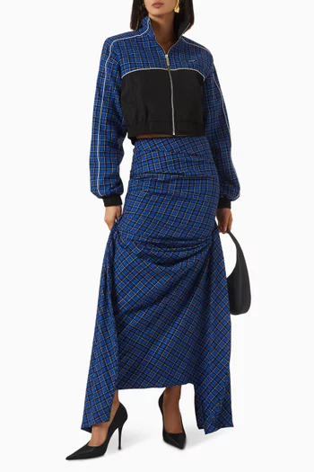 Plaid Draped Maxi Skirt in Cotton & Taffeta