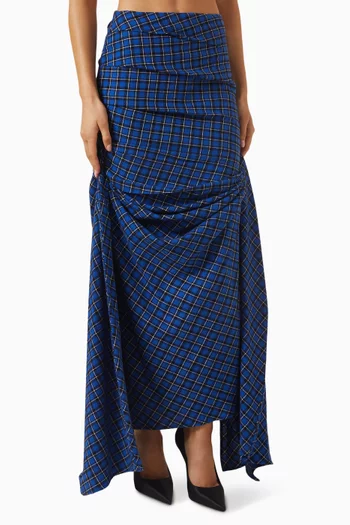 Plaid Draped Maxi Skirt in Cotton & Taffeta