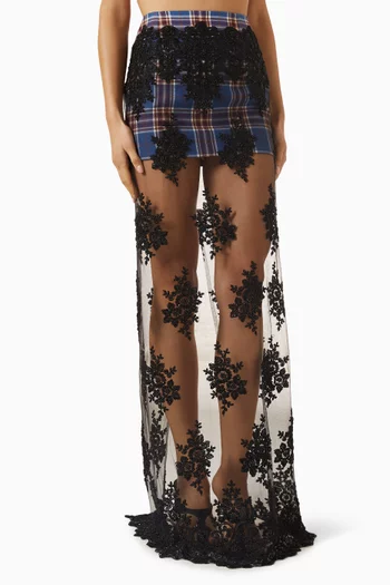 Embellished Maxi Sheer Skirt in Cotton & Lace