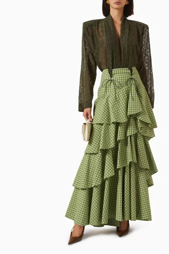 Plaid Layered Maxi Skirt in Cotton