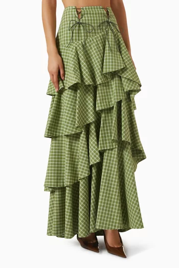 Plaid Layered Maxi Skirt in Cotton