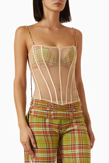 Corset with Plaid in Tulle & Cotton