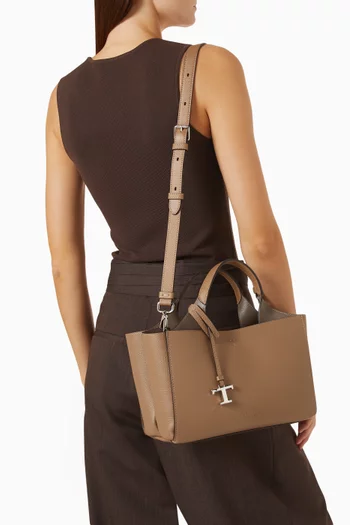Mini T Timeless Pendant Tote Bag in Leather