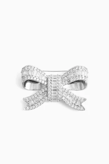Crystal Bow Brooch in Plated Brass
