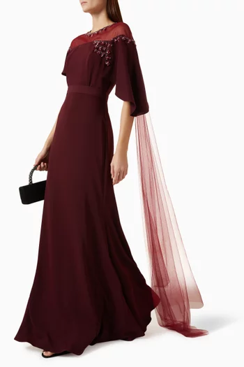 Embellished Cape Gown
