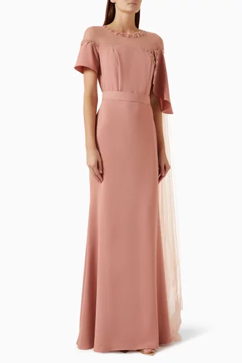 Embellished Cape Gown