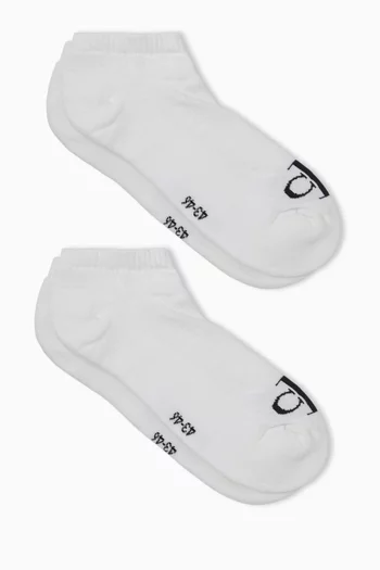 Monogram Ankle Socks in Soft Cotton Stretch , Set of 2