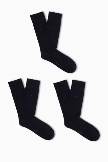 Crew Socks in Soft Cotton Stretch, Set of 3
