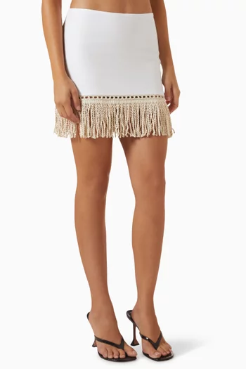 Faye Fringe Mini Skirt in Linen